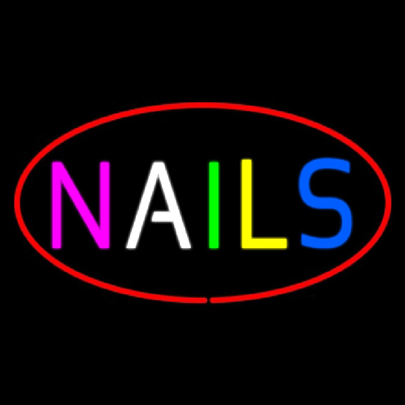 Multi Colored Nails Oval Red Neon Sign