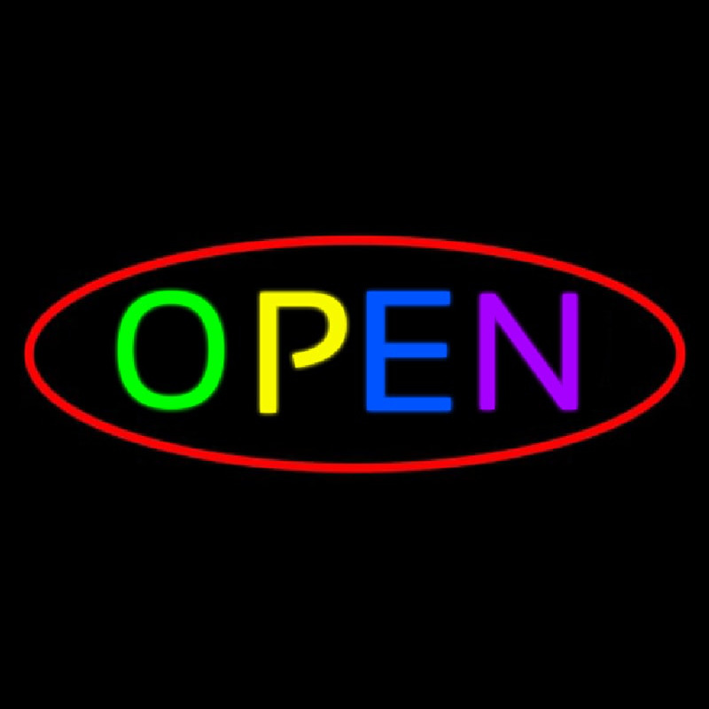 Multi Open With Red Oval Border Neon Sign