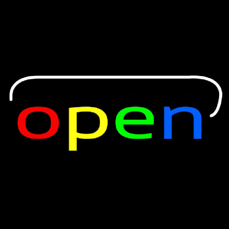 Multicolor Open With White Border Neon Sign