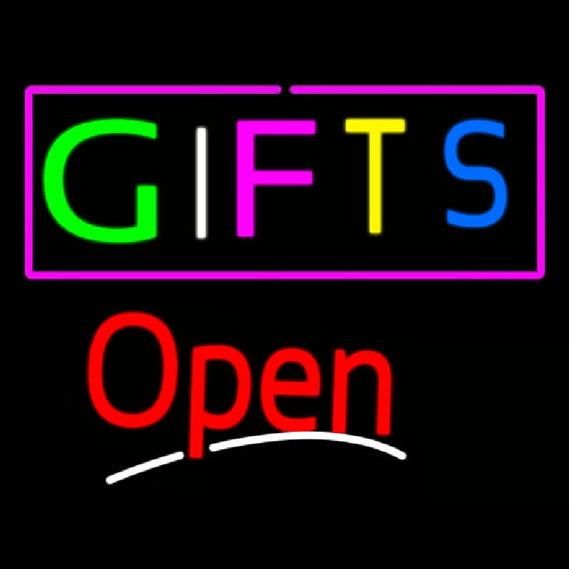 Multicolored Gifts Open Neon Sign