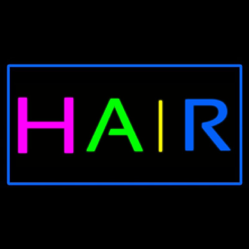 Multicolored Hair Rectangle Blue Neon Sign
