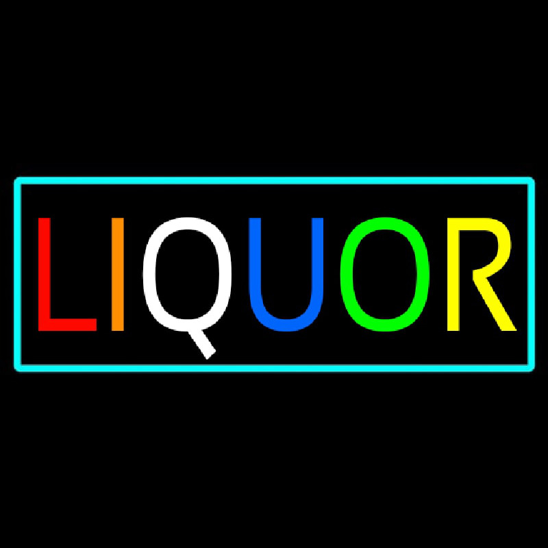 Multicolors Liquor With Turquoise Border Neon Sign