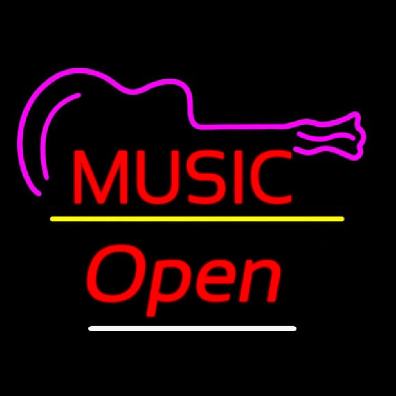 Music Logo Open Yellow Line Neon Sign