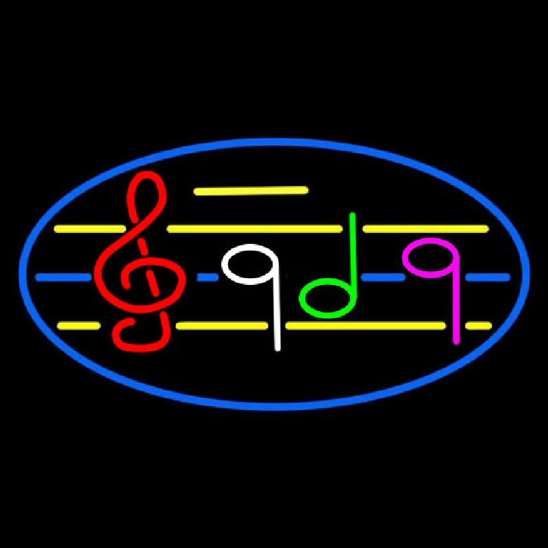 Musical Notes Blue Border Neon Sign