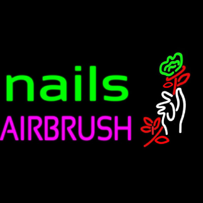 Nails Airbrush With Flower Neon Sign