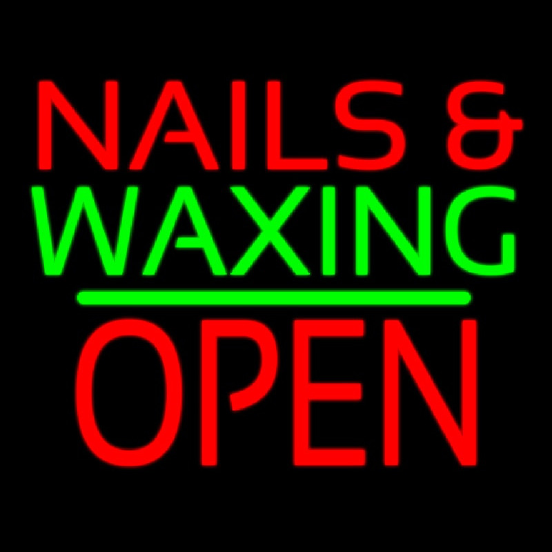 Nails And Wa ing Block Open Green Line Neon Sign
