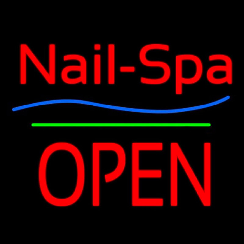 Nails Spa Block Open Green Line Neon Sign