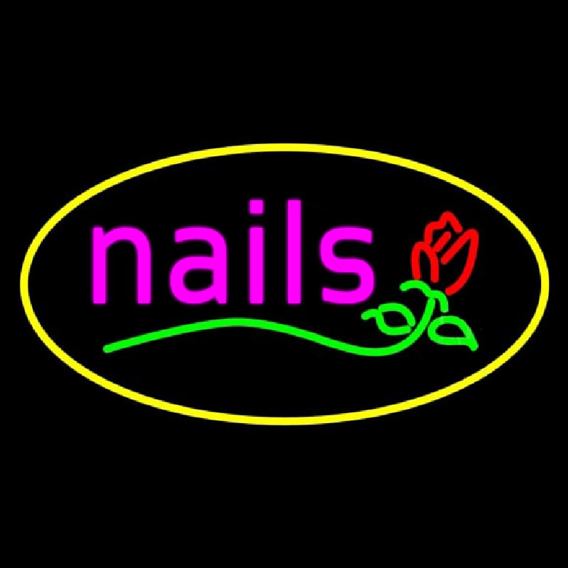 Nails With Flower Logo Oval Yellow Neon Sign