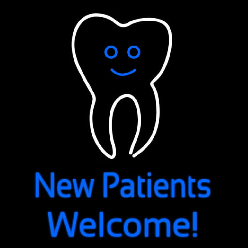 New Patients With Tooth Logo Neon Sign