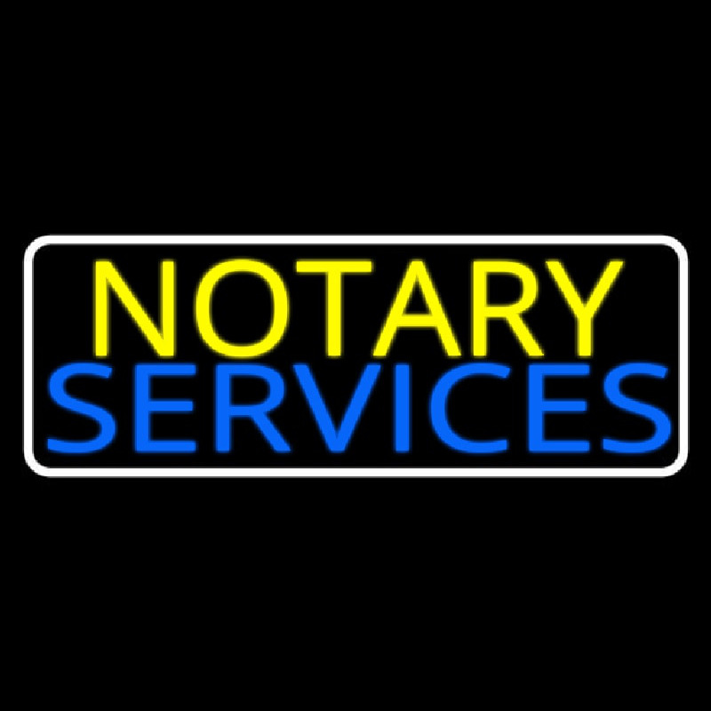 Notary Services With White Border Neon Sign