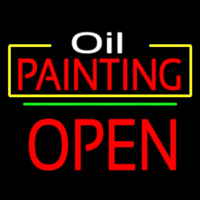 Oil Painting Open Green Line Neon Sign