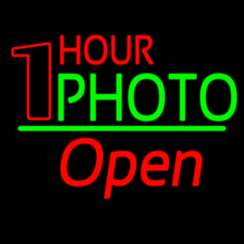 One Hour Photo Open 2 Neon Sign