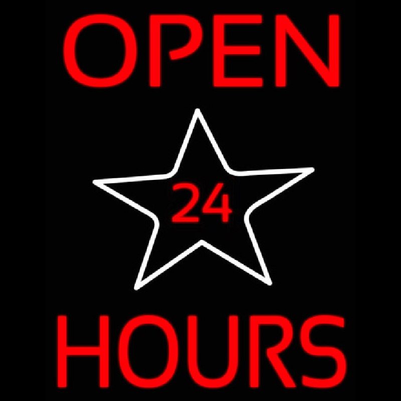 Open 24 Hours Star Neon Sign