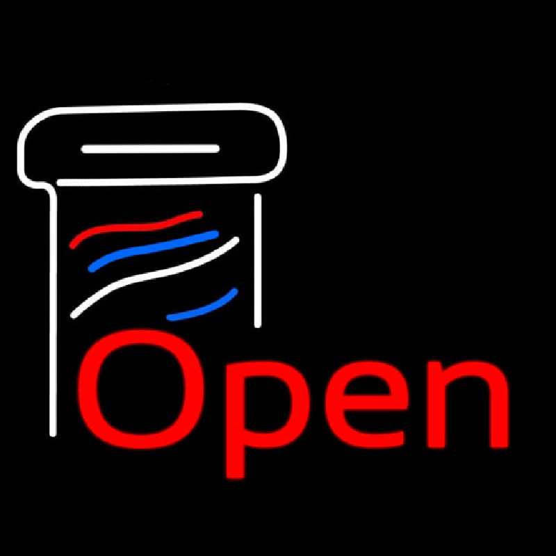 Open Barber Pole Neon Sign