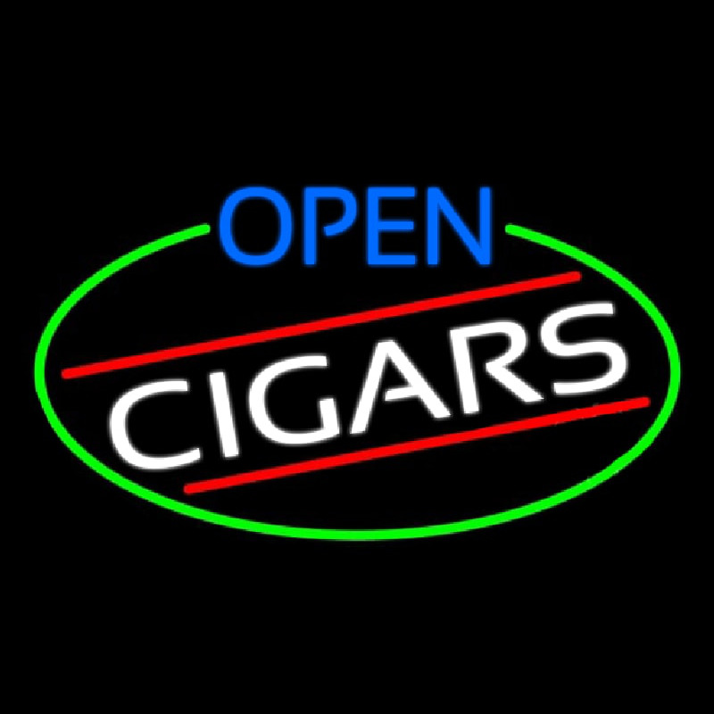 Open Cigars Oval With Green Border Neon Sign