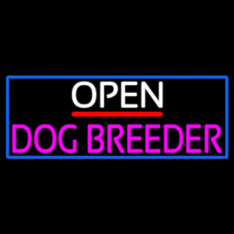 Open Dog Breeder With Blue Border Neon Sign