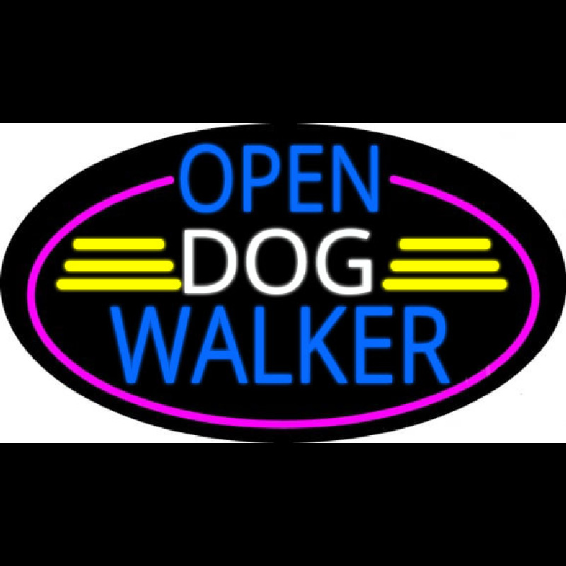 Open Dog Walker Oval With Pink Border Neon Sign