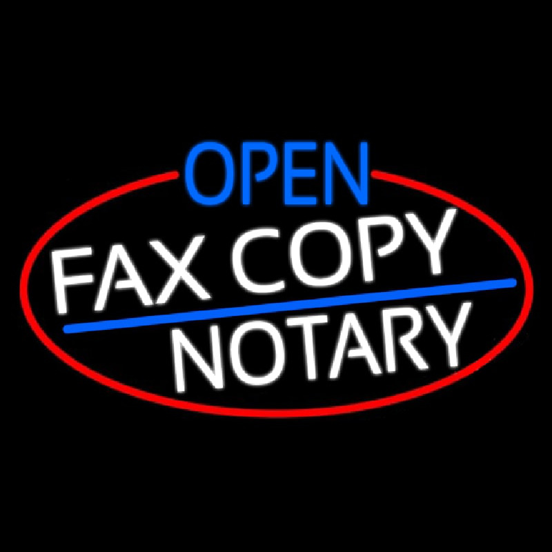 Open Fa  Copy Notary Oval With Red Border Neon Sign