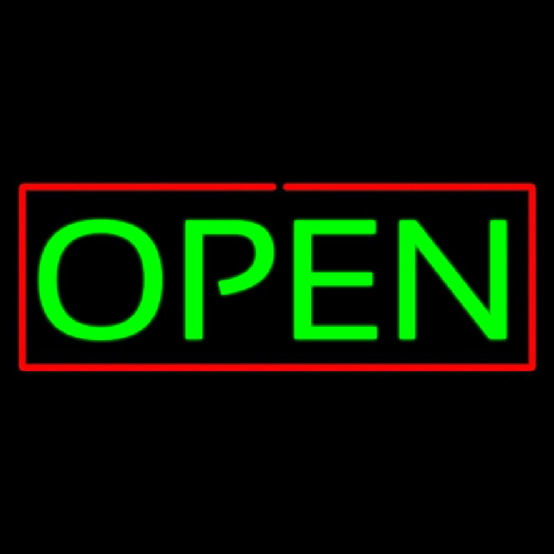 Open Horizontal Green Letters With Red Border Neon Sign