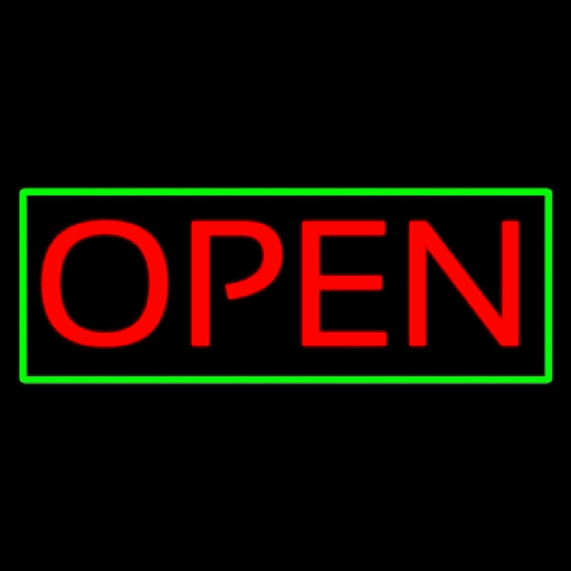 Open Horizontal Red Letters With Green Border Neon Sign