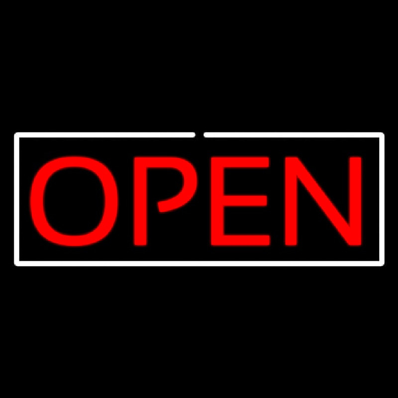 Open Horizontal Red Letters With White Border Neon Sign