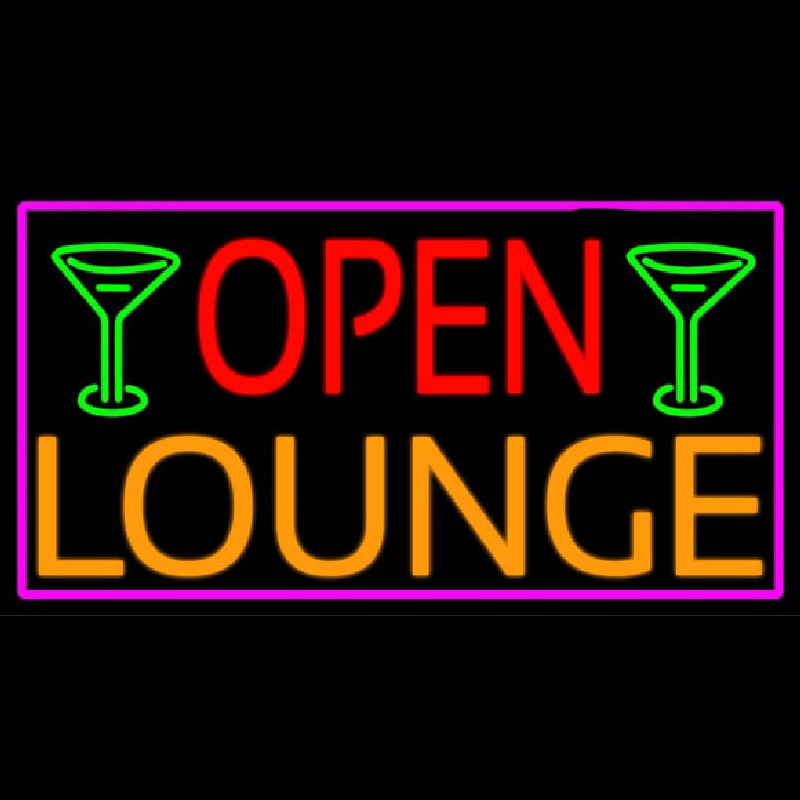 Open Lounge And Martini Glass With Pink Border Neon Sign