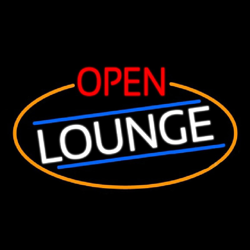 Open Lounge Oval With Orange Border Neon Sign