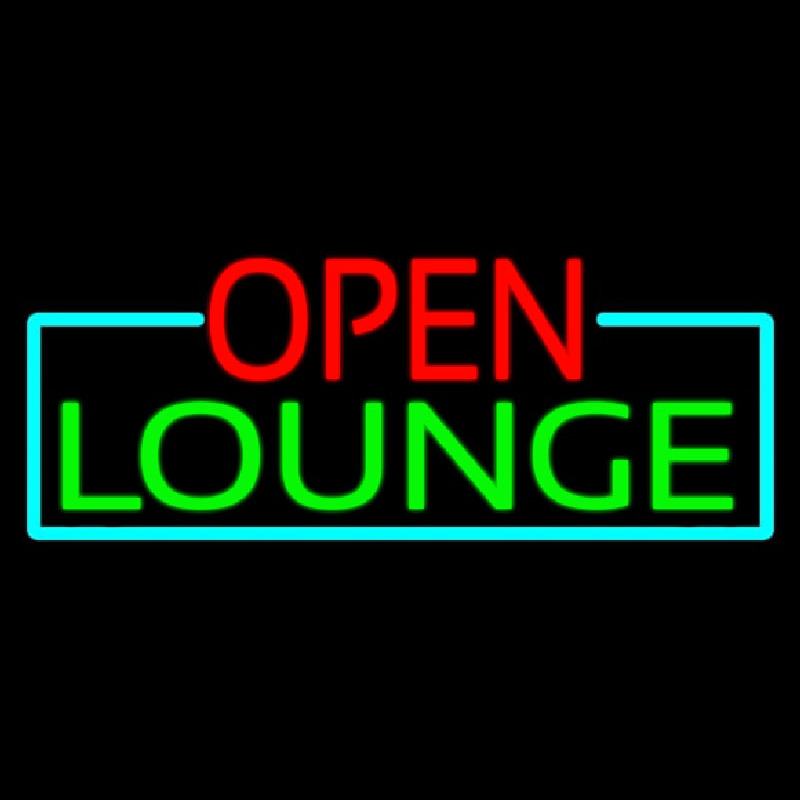 Open Lounge With Turquoise Border Neon Sign
