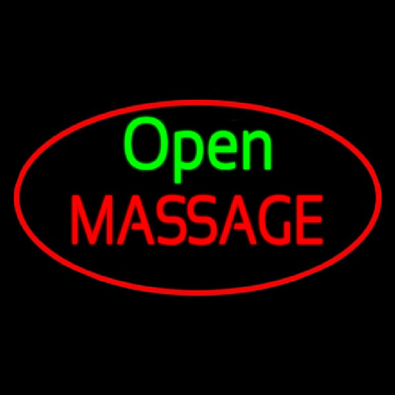 Open Massage Oval Red Neon Sign