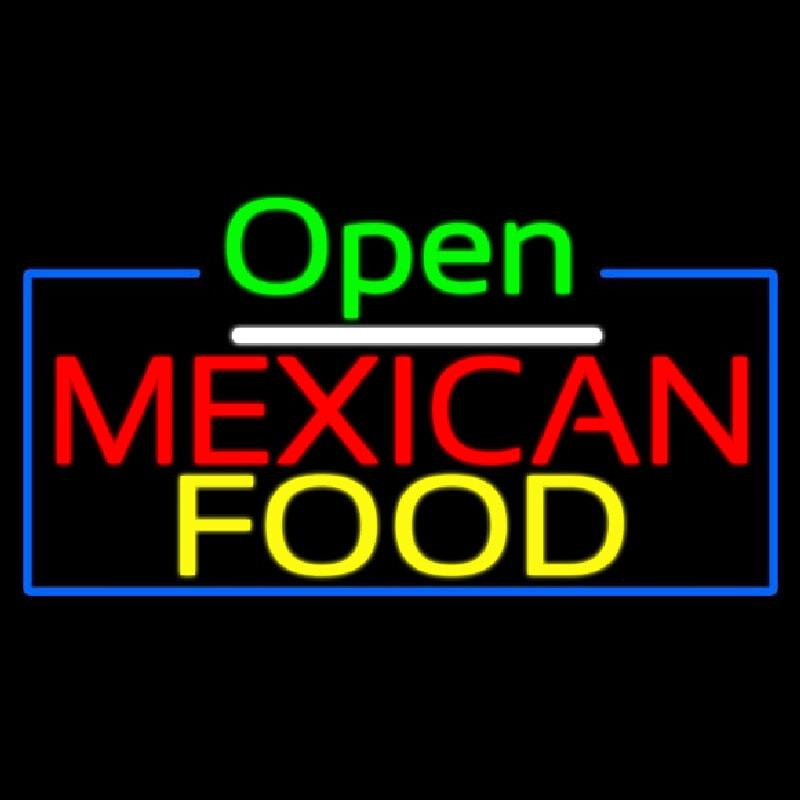 Open Me ican Food With Blue Border Neon Sign
