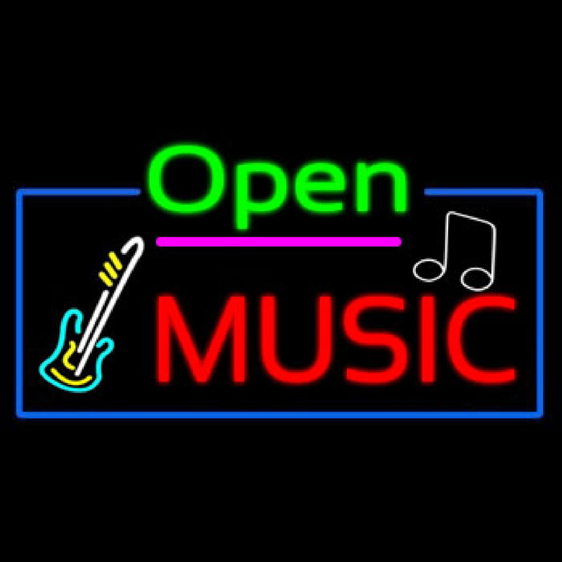 Open Music With Guitar Logo Neon Sign