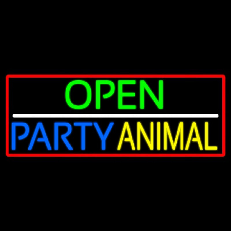 Open Party Animal With Red Border Neon Sign