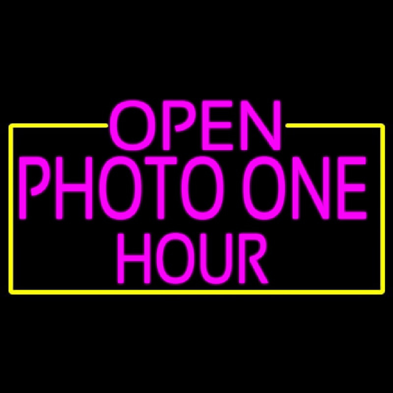 Open Photo One Hour With Yellow Border Neon Sign