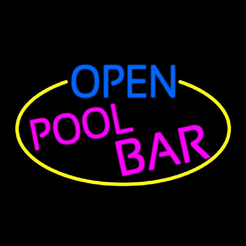 Open Pool Bar Oval With Yellow Border Neon Sign
