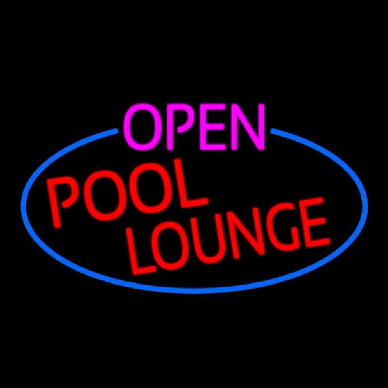 Open Pool Lounge Oval With Blue Border Neon Sign