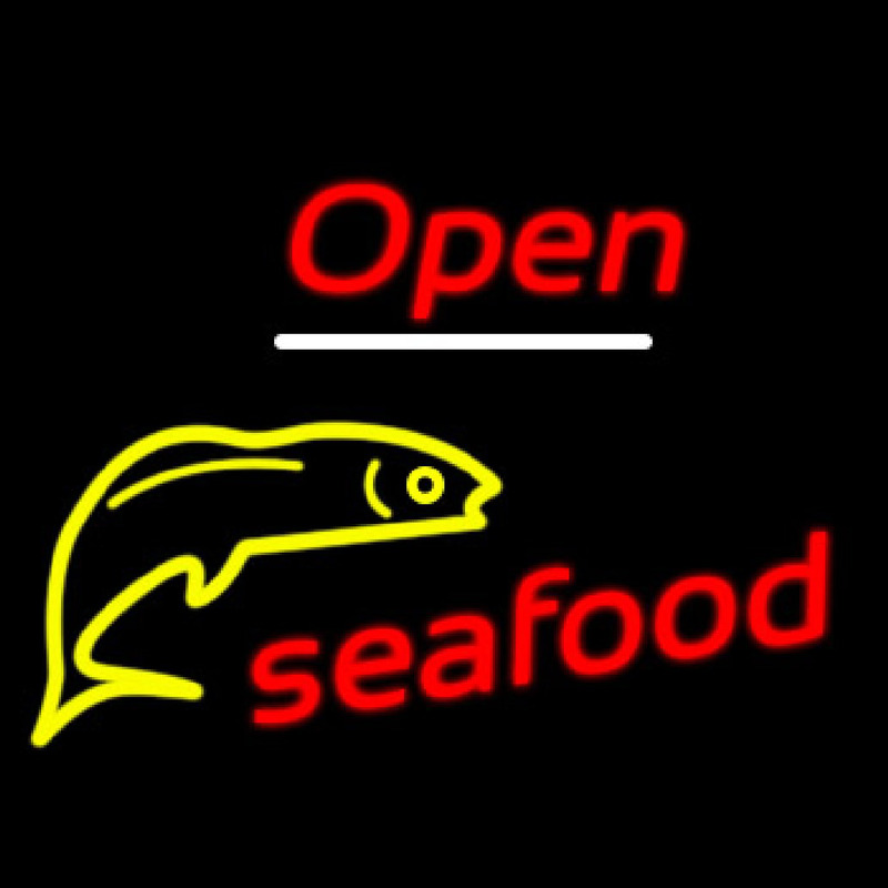Open Seafood Logo Neon Sign