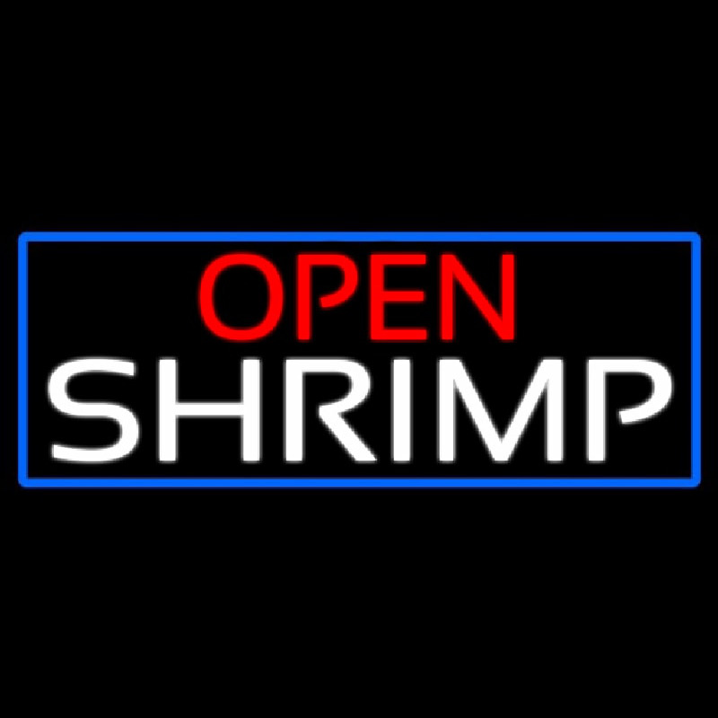 Open Shrimp With Blue Border Neon Sign