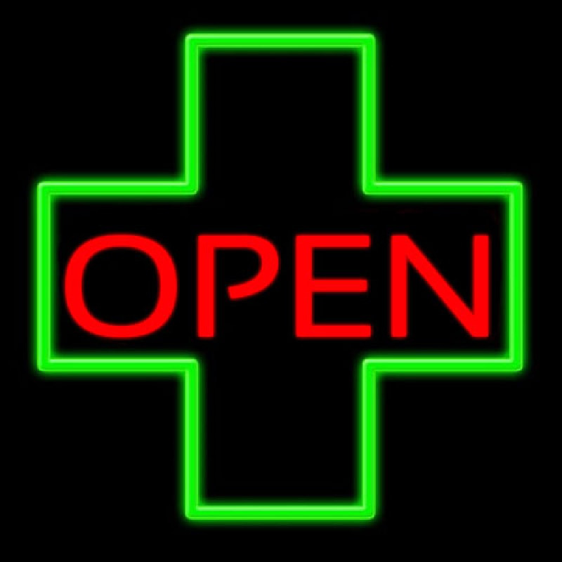 Open With Cross Logo Neon Sign