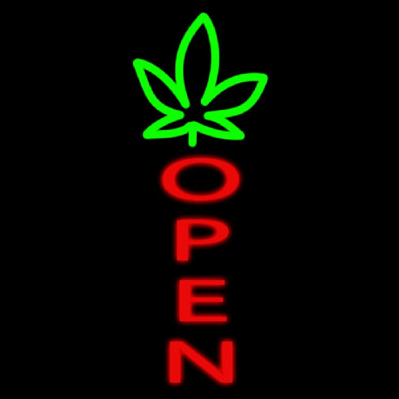 Open With Leaf Logo Neon Sign