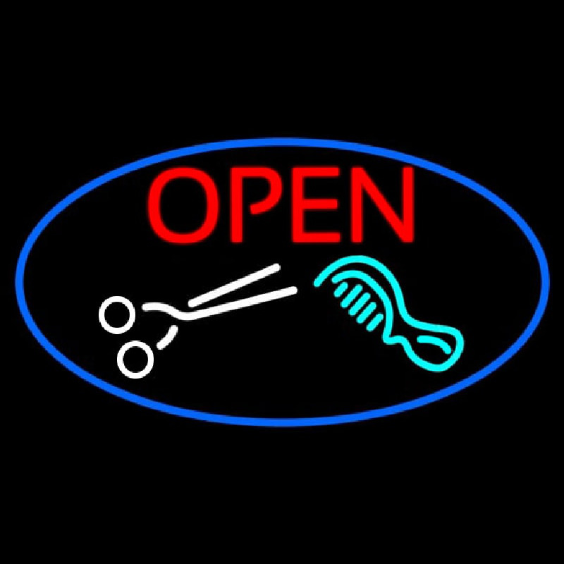Open With Scissor And Comb Neon Sign