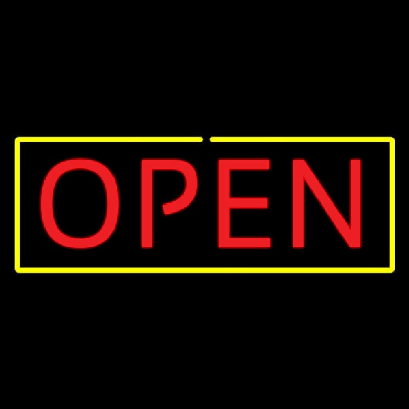 Open Yellow Border Red Letters Neon Sign
