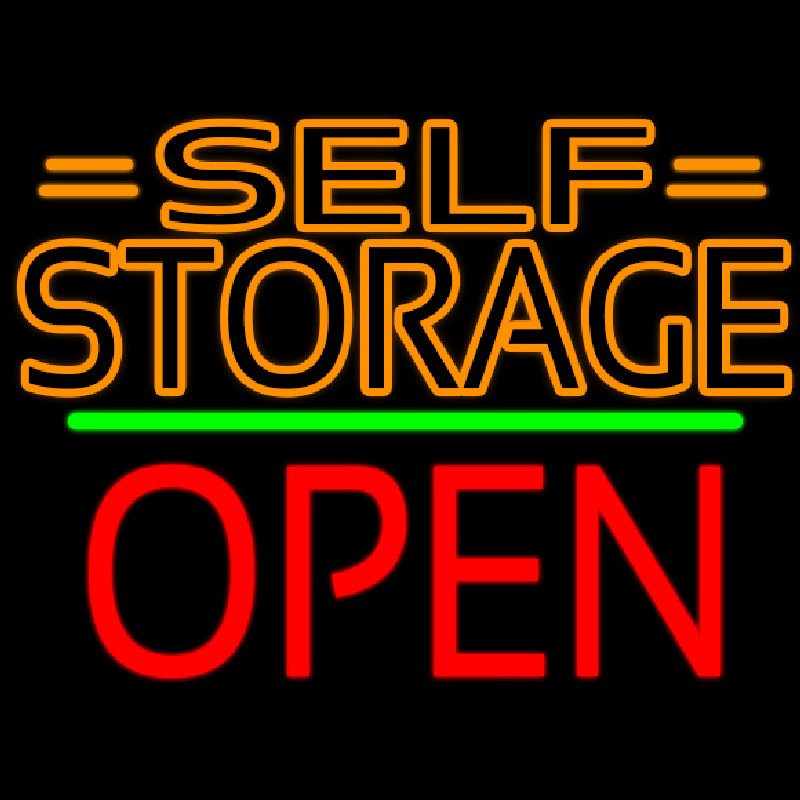 Orange Self Storage Block With Open 1 Neon Sign