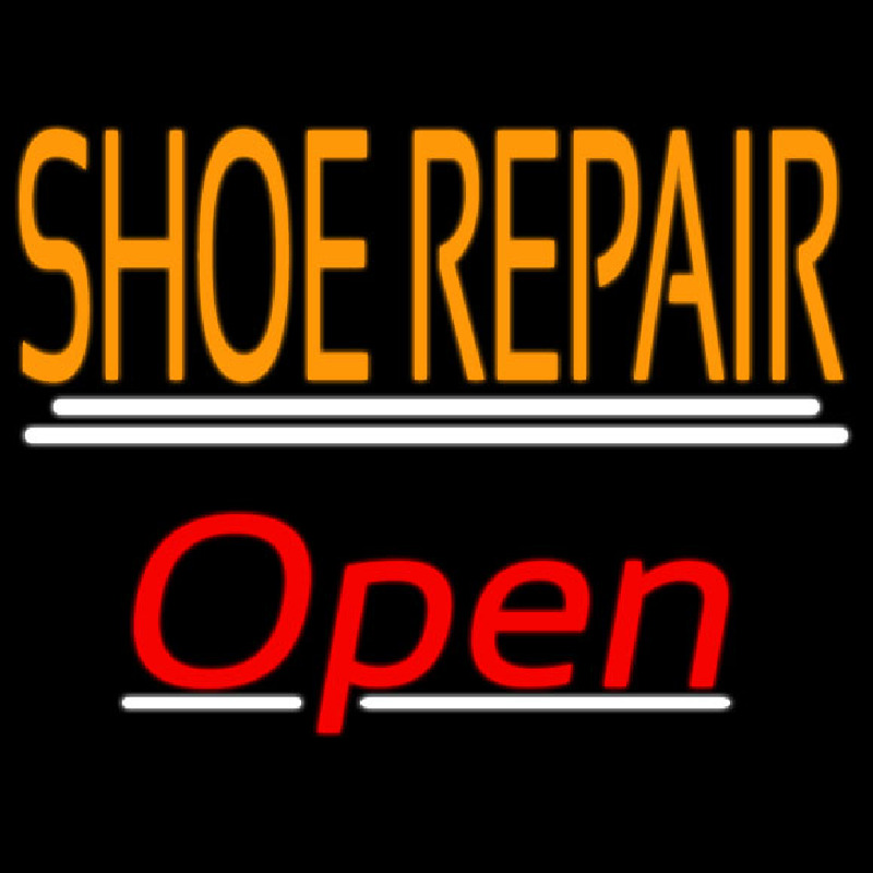 Orange Shoe Repair Open With Line Neon Sign