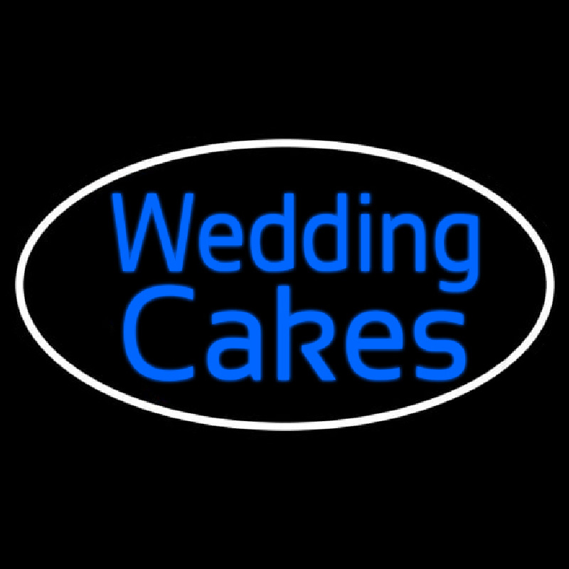 Oval Blue Wedding Cakes Cursive Neon Sign