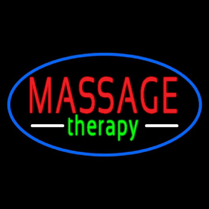 Oval Massage Therapy Blue Border Neon Sign