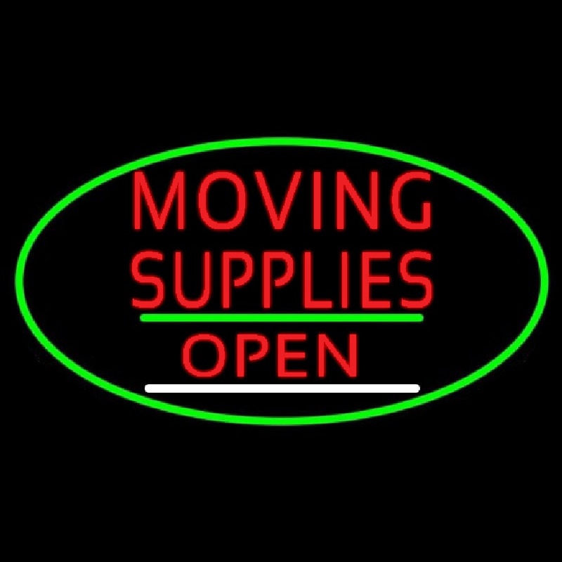 Oval Moving Supplies Open Green Line Neon Sign