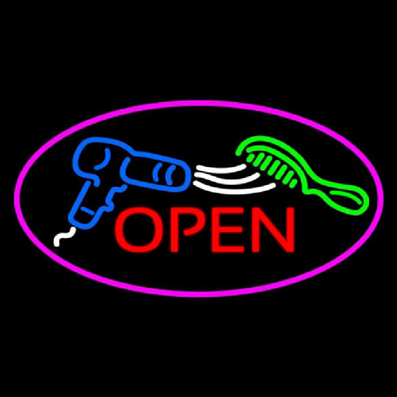 Oval Open Dryer And Comb Logo Hair Neon Sign