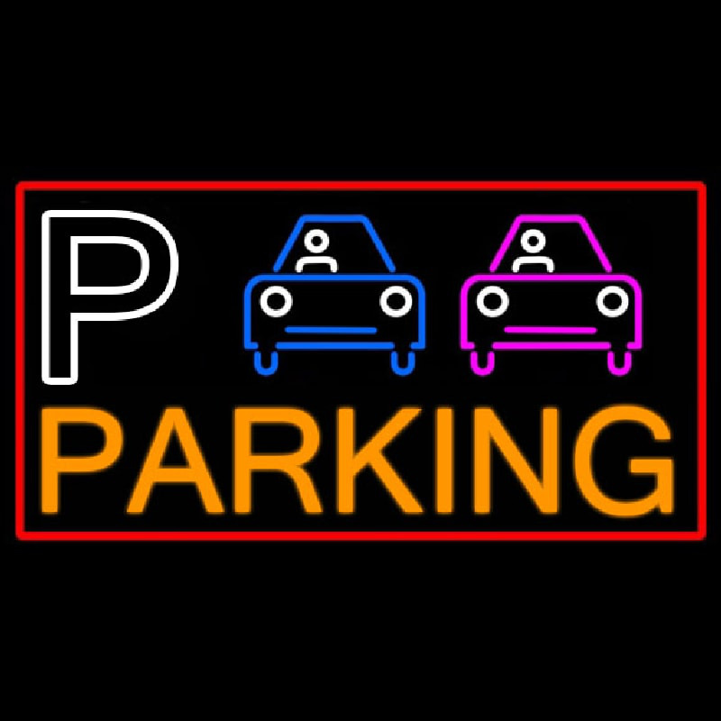 P And Car Parking With Red Border Neon Sign