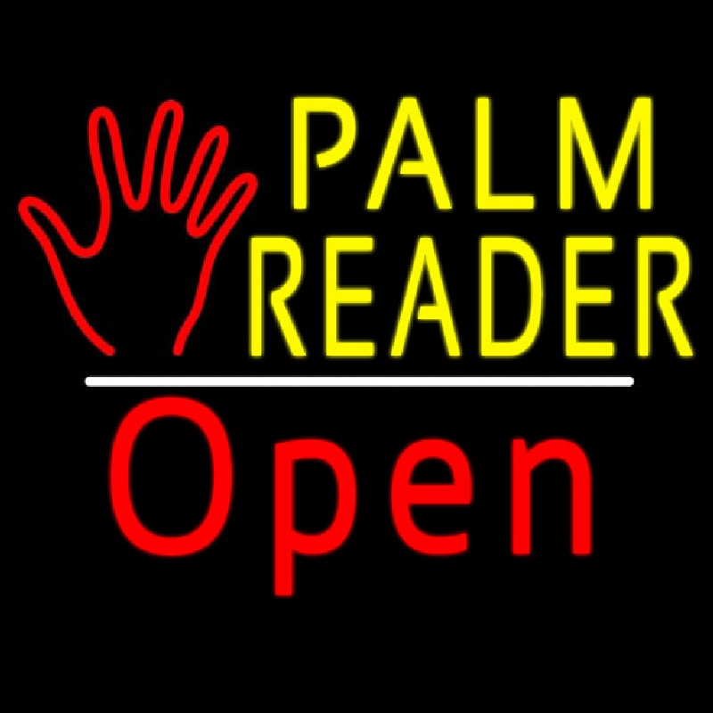 Palm Reader Logo Open White Line Neon Sign
