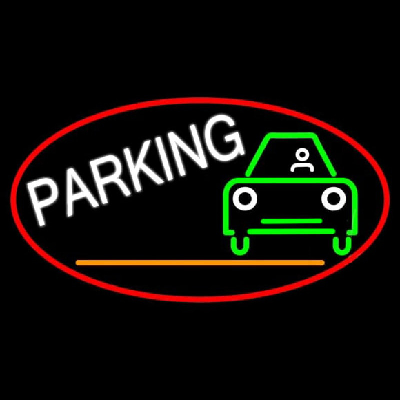 Parking And Car Oval With Red Border Neon Sign